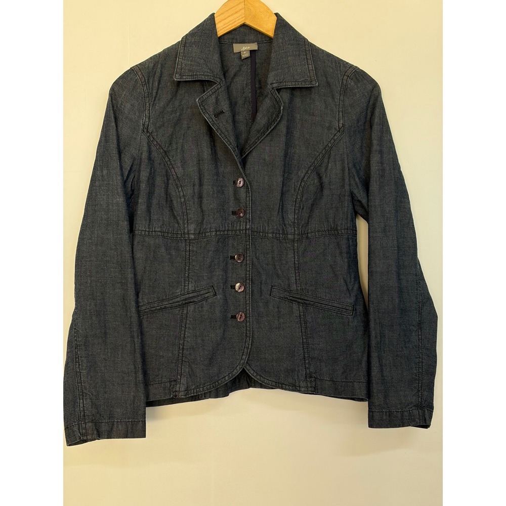 J.Jill Women's Size 2 Dark Blue Chambray Denim Blazer Cotton Fitted Jacket